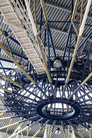 Industrial creative construction with metal tubes and lamps