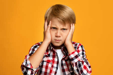 Overwork, problems and difficulties in learning, negative, bad emotions of child concept