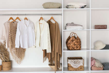 Interior Of Spacious Wardrobe Room Full Of Female Clothes Indoorの写真素材