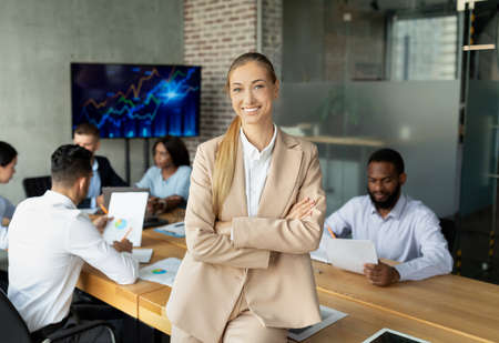 Business Management. Portrait Of Successful Young Female Entrepreneur Posing In Officeの写真素材