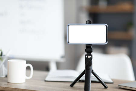 Selective focus on blank mobile phone screenの写真素材