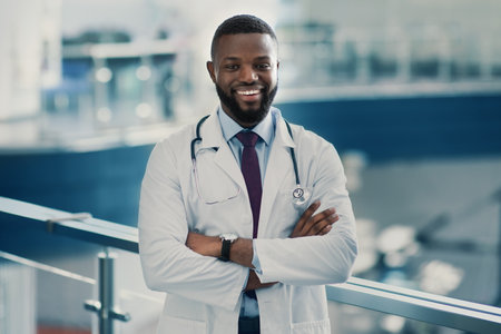 Portrait of handsome smiling african american doctorの写真素材