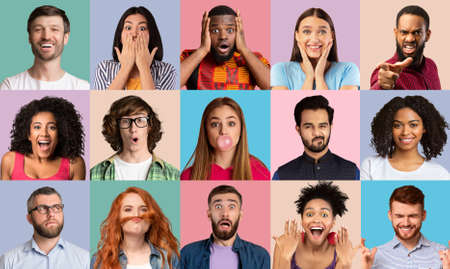 Collage of diverse men and women expressing different emotions