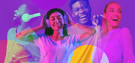 Bright collage for happy millennials showing positive emotions