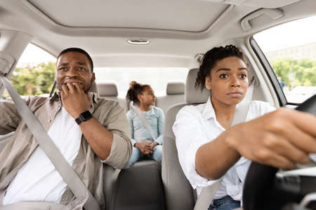 Scared Black Husband Biting Nails While Wife Driving Auto