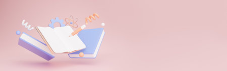 Collage With Educational Books And Chemical Symbols Over Pink Backgroundの写真素材