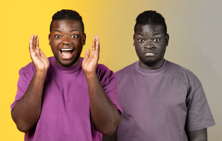 African Guy Expressing Excitement And Disappointment, Studio, Collage