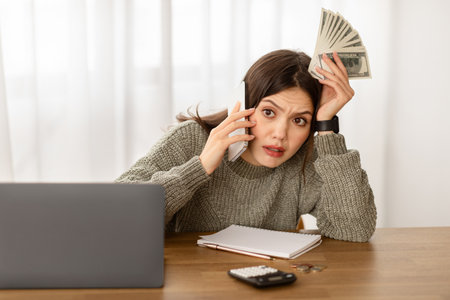 Worried woman trader shocked with financial news