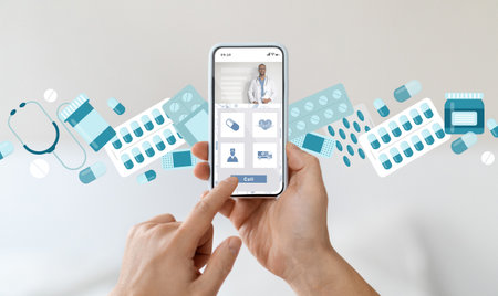 Male hands checking healthcare app opened on smartphone