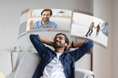 VR glasses transport young man into an digital world, redefining the way he connects with friends...
