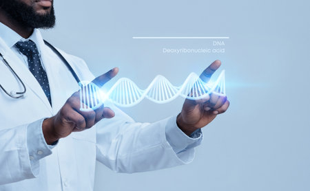 Cropped of black doctor working with DNA chain