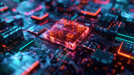 Illuminated Microprocessor on Circuit Board Close-Upの素材