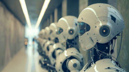 Row of Robot Heads in a Hallwayの素材