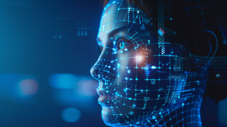 Futuristic Female AI Interface in Blue Lightの素材