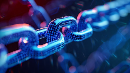 Digital Blockchain Links Against a Dark Backgroundの素材