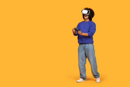 Man Playing Virtual Reality Game in Yellow Room During Daytimeの写真素材