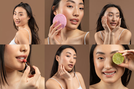 Young Woman Applying Beauty Products and Using Natural Ingredientsの写真素材