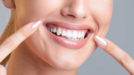 Close Up Of Woman Smile With White Teethの写真素材
