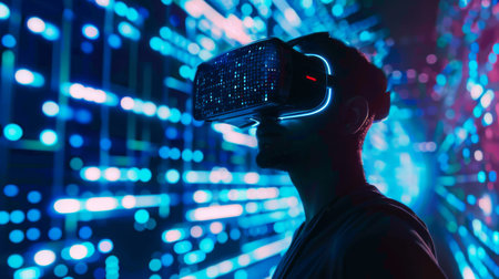 Man Wearing Virtual Reality Headsetの素材