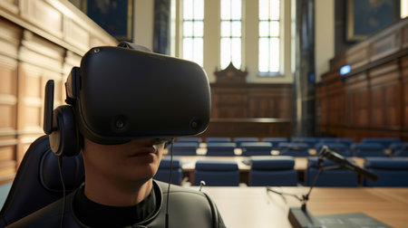 Man With Virtual Headset in Courtroomの素材