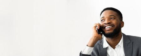 Smiling Man Talking On Phoneの写真素材