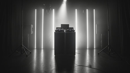 Dj Setup In A Dark Studio With Neon Lightsの素材