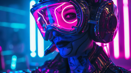 Woman In Neon Goggles And Headphonesの素材