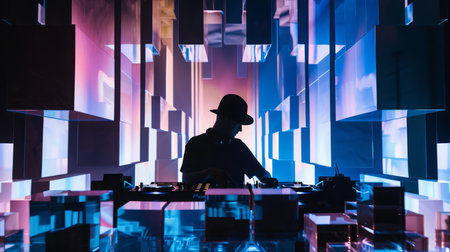 DJ Performing in Neon-Lit Roomの素材