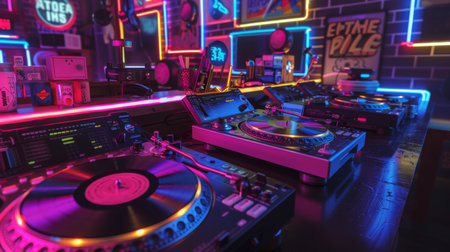 DJ Setup With Neon Lightsの素材