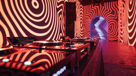 DJ Setup in Red and Black Circular Pattern Roomの素材