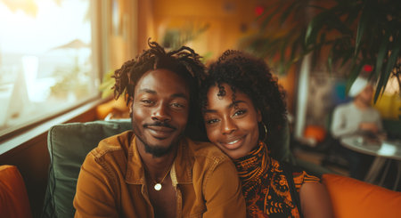 Couple Sitting Together in Cafeの素材