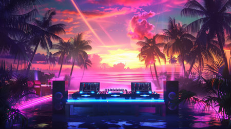 Tropical DJ Setup with Sunsetの素材