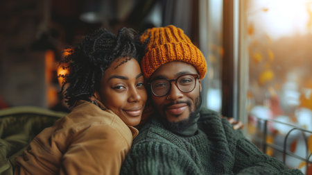 Couple Posing For Photo In Cafeの素材