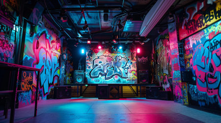 Empty Graffiti Covered Underground Venueの素材