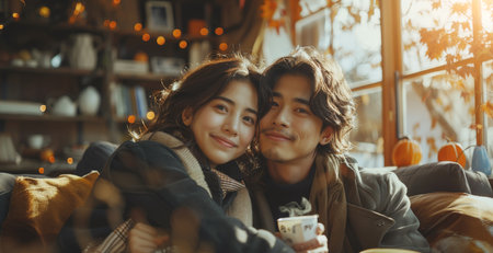 Couple Cozying Up on a Couchの素材
