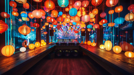 Colorful Lanterns Illuminate Nightclub Interiorの素材