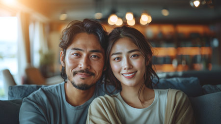 Couple Smiling in Living Roomの素材