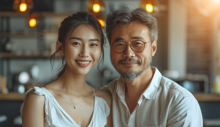 Smiling Couple In Cafeの素材