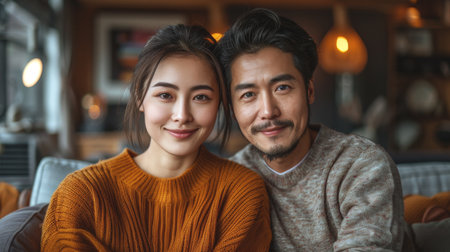 Smiling Couple In Cozy Home Interiorの素材