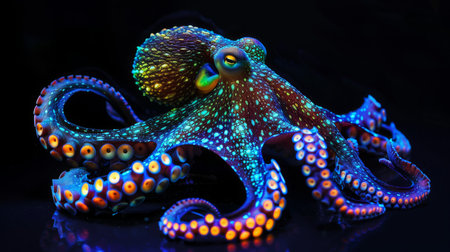 Colorful Octopus Illuminated by Blacklightの素材