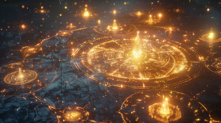 Aerial View of a Glowing City at Nightの素材