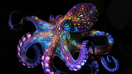Colorful Octopus Glowing Under Blacklightの素材