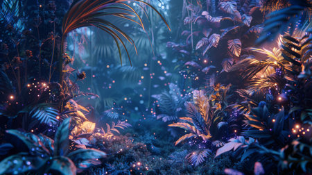 Enchanted Forest at Night Glows with an Ethereal Lightの素材