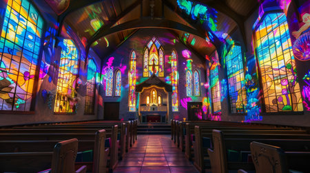Church Interior With Stained Glass Windowsの素材