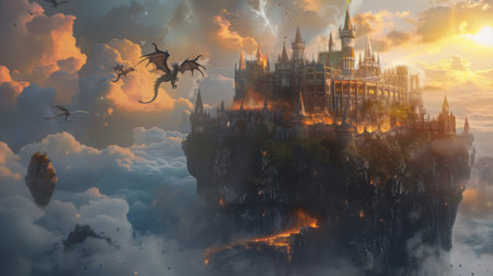 Floating Castle Under Attack by Dragonsの素材