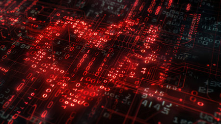 Glowing Red Binary Code Patternの素材