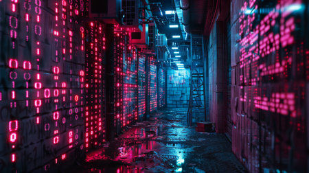 Neon Lit Binary Code Alleyの素材