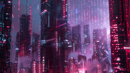 Futuristic Cityscape With Binary Codeの素材