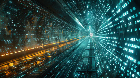 Digital Tunnel With Glowing Lightsの素材