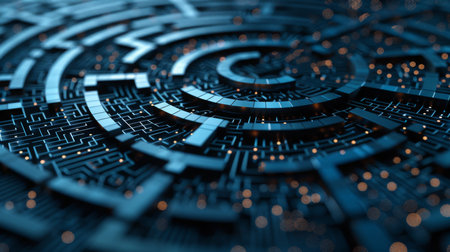 Abstract Circular Maze with Glowing Lightsの素材